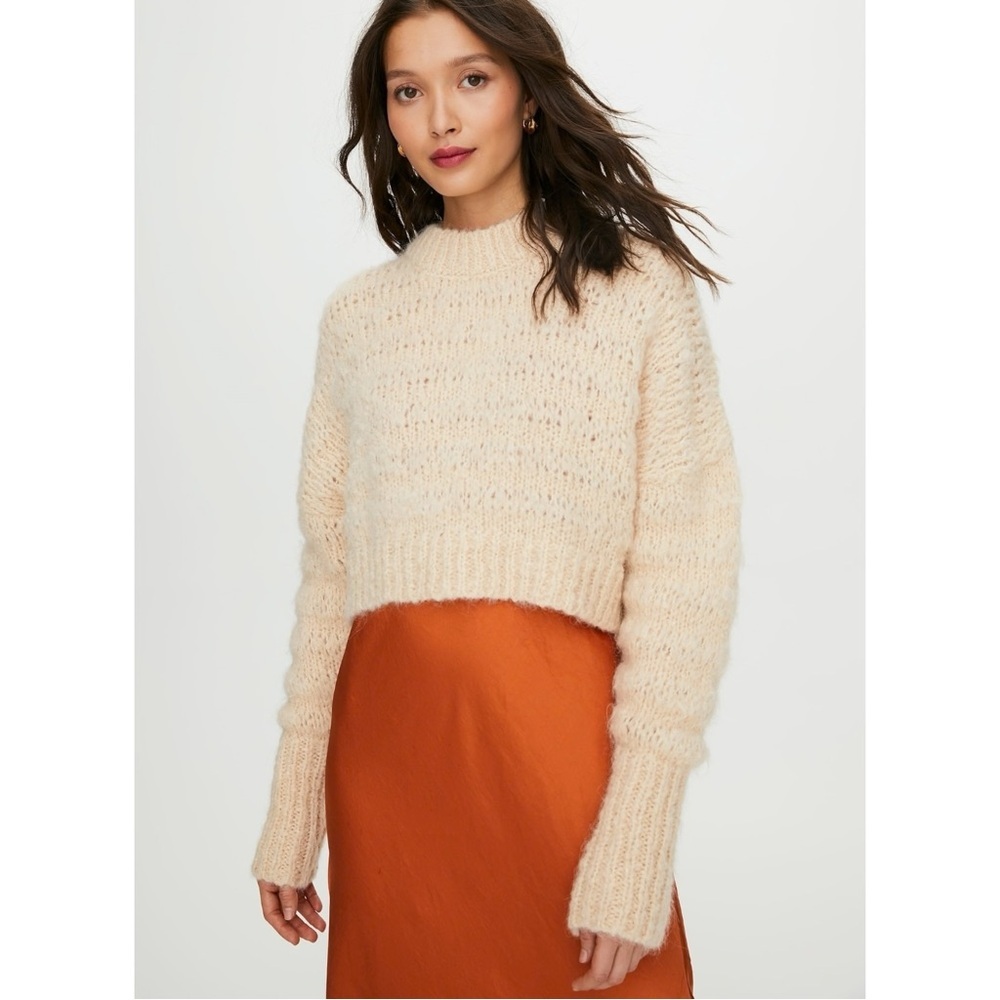 Wilfred Size S Aritzia Lune Wool Alpaca Cropped Pullover Sweater Peachy Cream